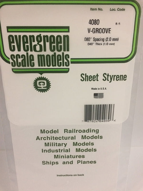 Evergreen V-Groove Siding .040", .080" Spacing - Opaque White Polystyrene - #4080