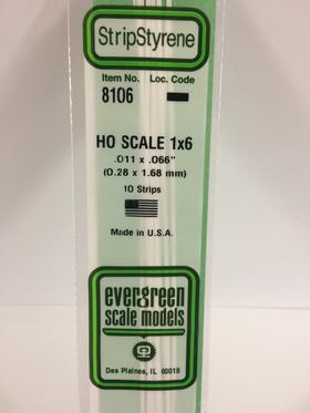 Evergreen HO Strips - 1" x 6" - Opaque White Polystyrene - #8106