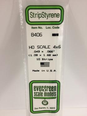 Evergreen HO Strips - 4" x 6" - Opaque White Polystyrene - #8406
