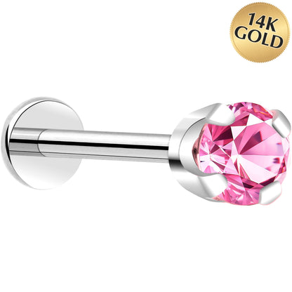 14k White Gold Flat Back Earring with 3mm Cubic Zirconia Handmade