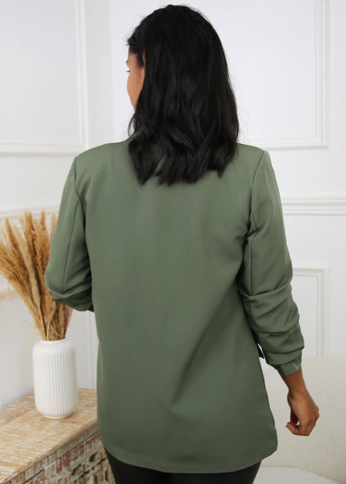 Merrill Khaki Gathered Sleeve Blazer
