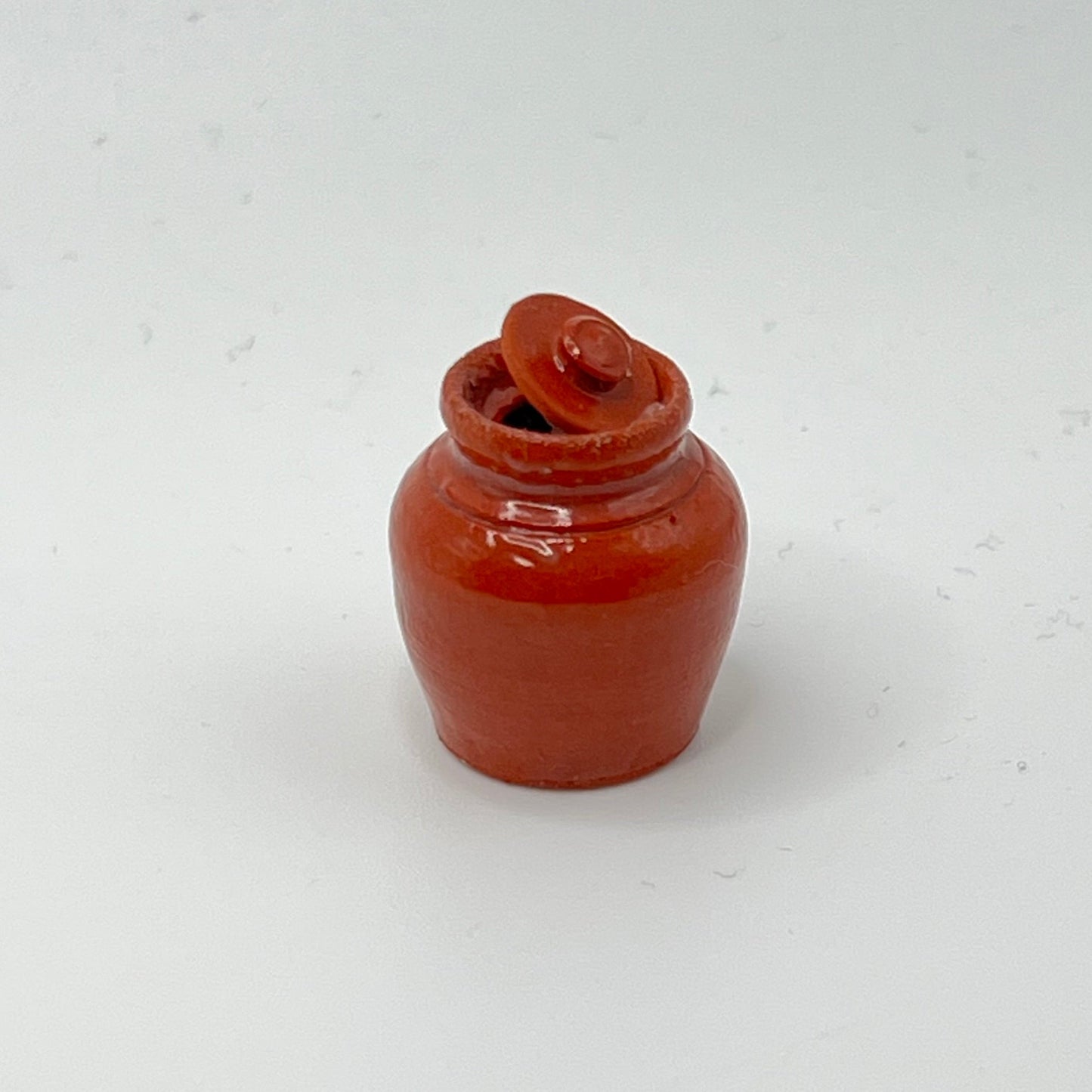 Small Stoneware Red Glazed Jar with Lid - 1/12 Scale Dollhouse Miniature
