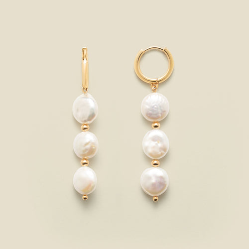 Laurel Pearl Drop Hoop Earrings