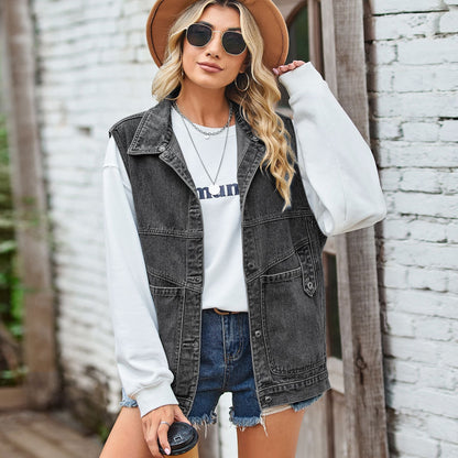 Women Clothing Loose Denim Waistcoat Vest Casual Vest