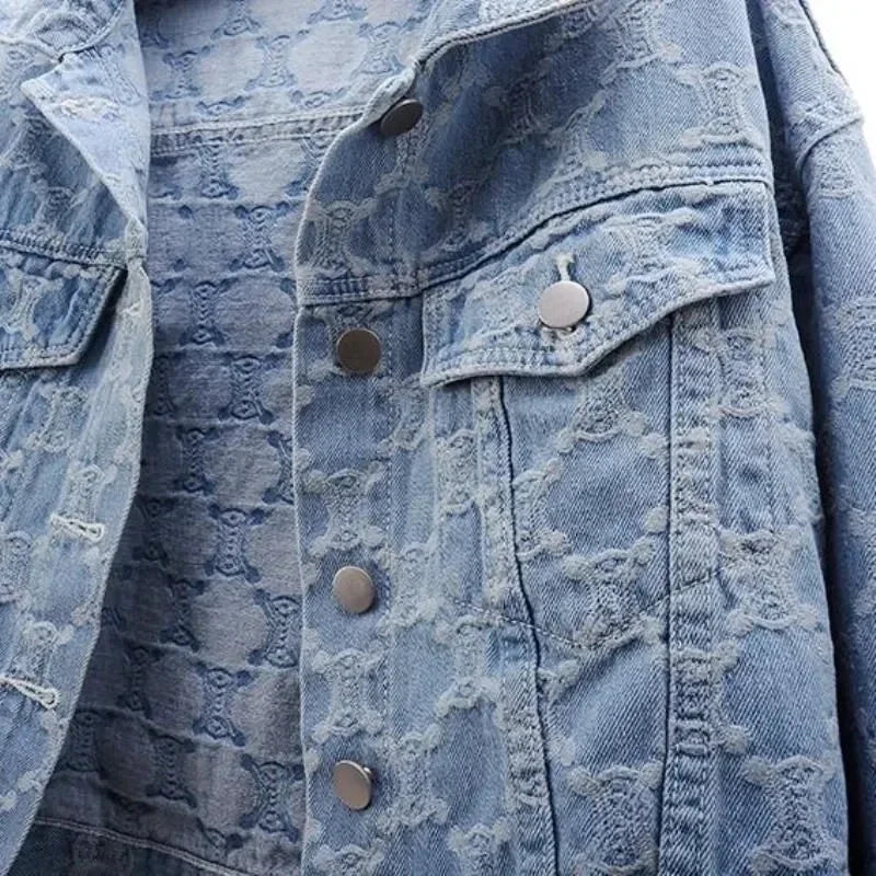 2026 Women's Denim Jacket New Embroidery Jacquard Ladies Outerwear Leisure Loose Korean Version Fashion Female Cowboy Coat
