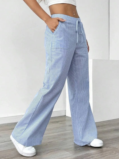 2026 new striped trousers casual and versatile street fashion loose wide leg women