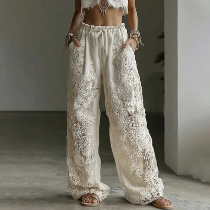 2026 New Women Pink 3D Floral Print Long Pants Elegant High Waist Straight Leg Trousers Casual Party Fashion Streetwear Bottoms