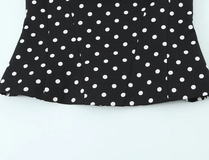 2026 Women New Fashion Suit Sexy Sleeveless Backless Polka Dot Halter Slim Short Top+Side Zipper Casual Short Skirts