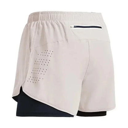 Shorts 2 In 1 Fitness Training Gym Sports Short Pants Quick Dry Built-in Pocket Double-deck Beach Bottom Summer Shorts Men