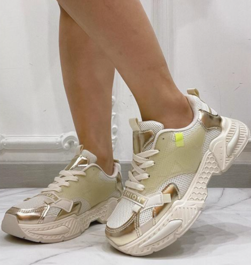 Sherly Beige Chunky Sole Trainers