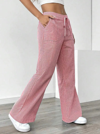 2026 new striped trousers casual and versatile street fashion loose wide leg women