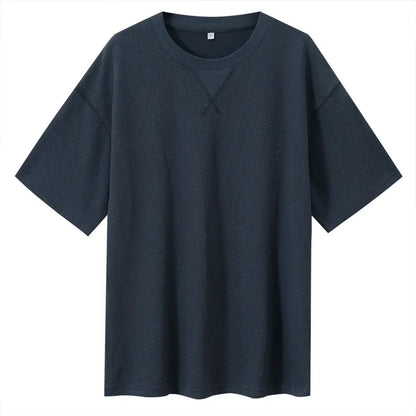 2026 New Men's Summer T Shirt 220g Waffle Round Neck T-shirt Solid Color Loose Simple Short Sleeve Top T Shirts