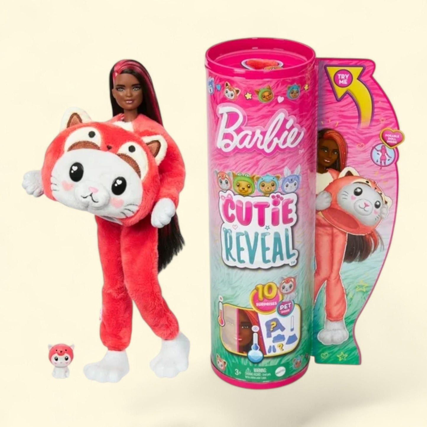 Barbie Cutie Reveal Doll & Accessories, Kitten as Red Panda, 10 Surprises, Size