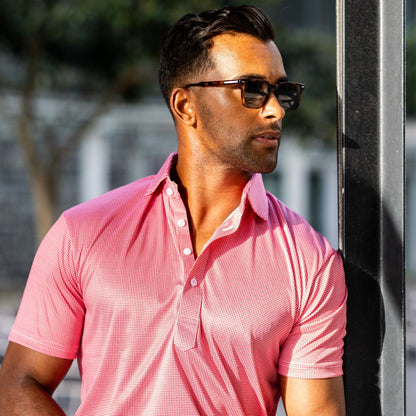 Semi-Spread Collar Polo Red Houndstooth