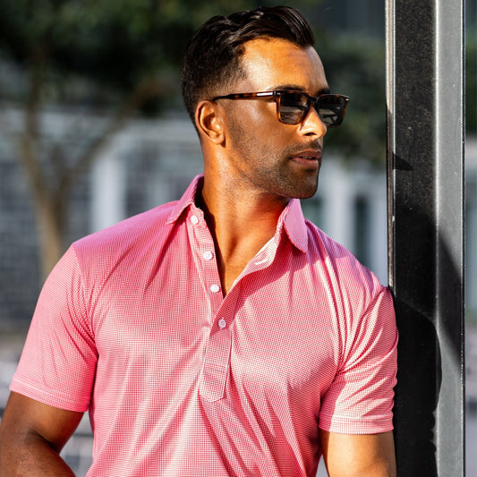 Semi-Spread Collar Polo Red Houndstooth