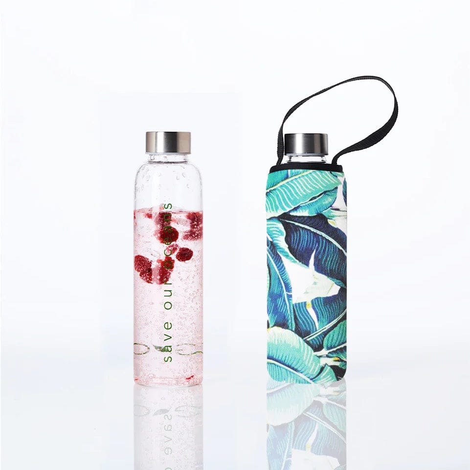 BBBYO Glass Water Bottle with Cover 570mL - Banana Leaf