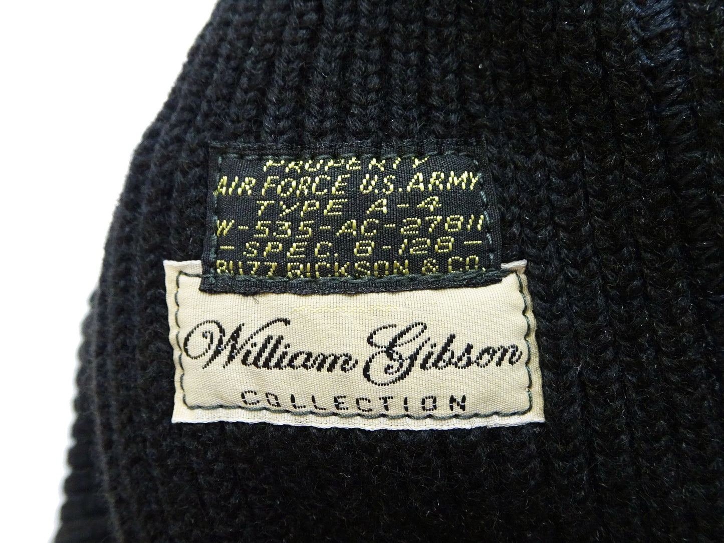 Buzz Rickson William Gibson Men's Plain Wool Knit Cap - U.S. Army Air Forces A-4 Model Reinterpreted in Black BR02272