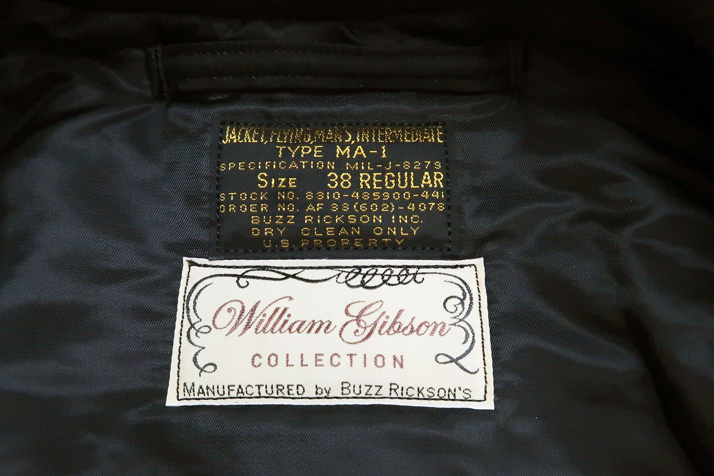 Buzz Rickson MA-1 William Gibson Black MA-1 Flight Jacket Men's MA1 Bomber Jacket Slender Version BR14964