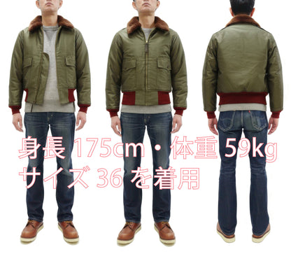 Buzz Rickson Men's B-10 Flight Jacket with Red Ribbed Trim - Superior Togs Co. Model - U.S. Army Air Forces WWII Cotton Bomber Jacket Reproduction - Made in Japan (BR15745 Olive Drab)