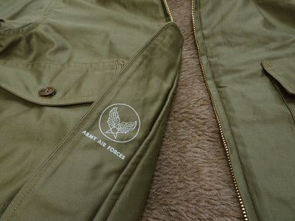 Buzz Rickson Men's B-10 Flight Jacket with Red Ribbed Trim - Superior Togs Co. Model - U.S. Army Air Forces WWII Cotton Bomber Jacket Reproduction - Made in Japan (BR15745 Olive Drab)