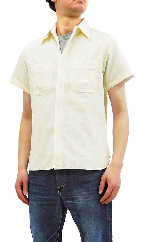 Buzz Rickson Chambray Shirt Men's U.S. Military Style Short Sleeve Button Up Shirt BR35857 Ecru