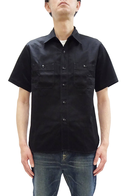 Buzz Rickson Herringbone Work Shirt - Men's Casual Military-Inspired Solid HBT Short-Sleeve Button-Up Shirt BR39530 119) Black