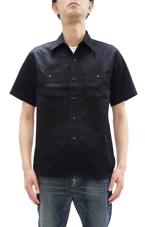 Buzz Rickson Herringbone Work Shirt - Men's Casual Military-Inspired Solid HBT Short-Sleeve Button-Up Shirt BR39530 119) Black