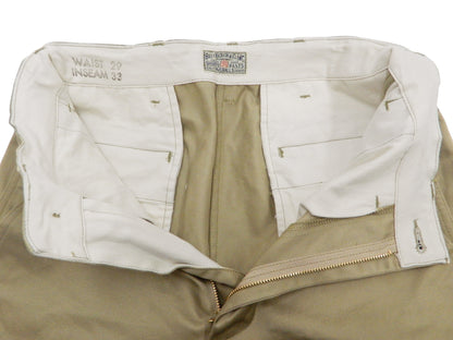 Buzz Rickson's Men's Original Spec Chinos 8.2 oz. Cotton Twill High-Rise Slimmer Straight Fit Military Chino Trousers with Zipper Fly Made in Japan (BR40025, 02 Khaki One Wash)