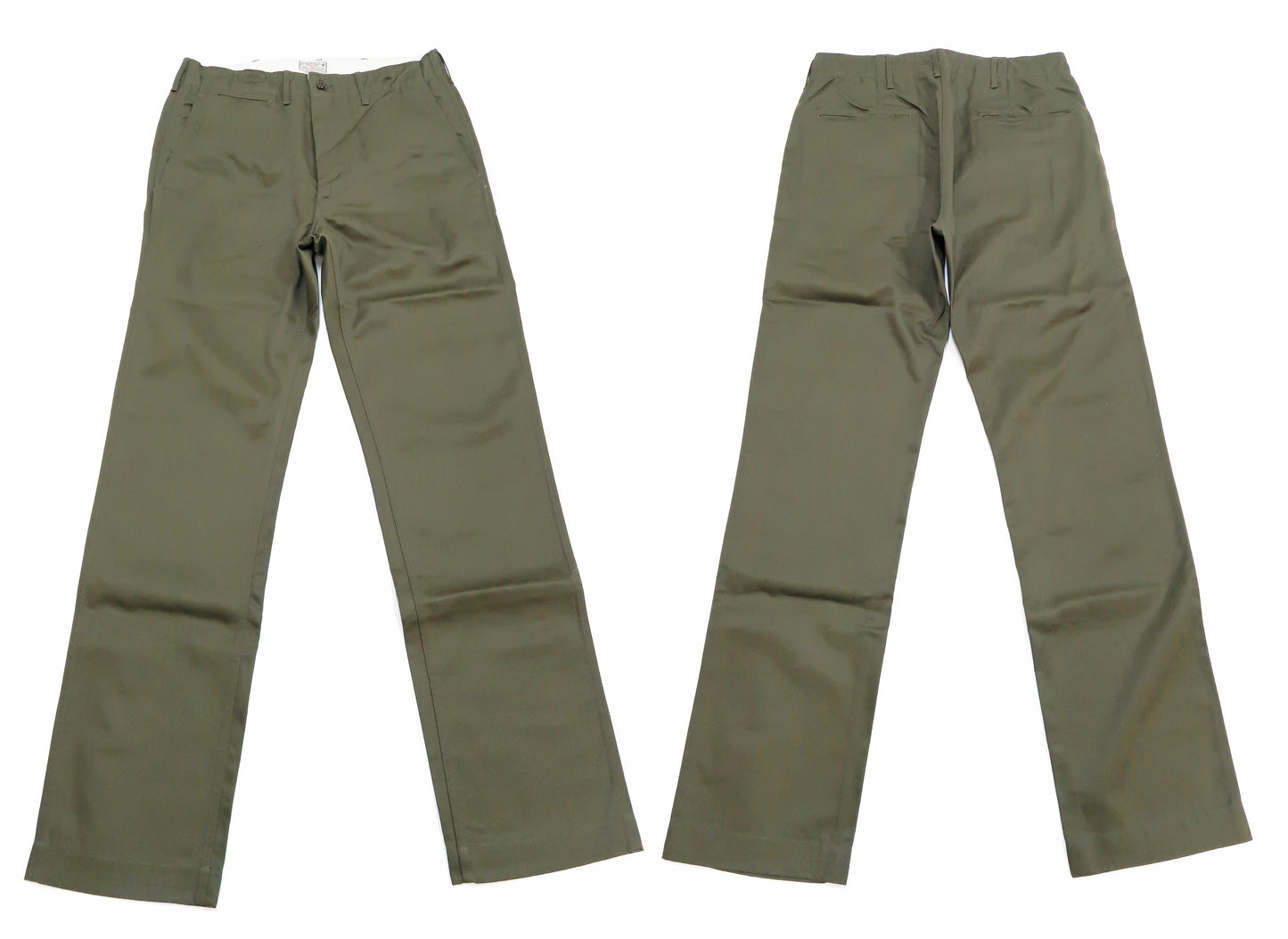 Buzz Rickson's Men's Original Spec Chinos 8.2 oz. Cotton Twill High-Rise Slimmer Straight Fit Military Chino Trousers with Zipper Fly Made in Japan (BR40025, 03 Olive One Wash)