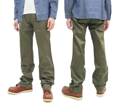 Buzz Rickson's Men's Original Spec Chinos 8.2 oz. Cotton Twill High-Rise Slimmer Straight Fit Military Chino Trousers with Zipper Fly Made in Japan (BR40025, 03 Olive One Wash)
