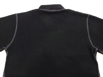 Buzz Rickson Waffle-Knit Thermal Henley T-Shirt Men's Long Sleeve Plain 3-Button Placket Heavyweight Thermal Tee BR68130 119 Black