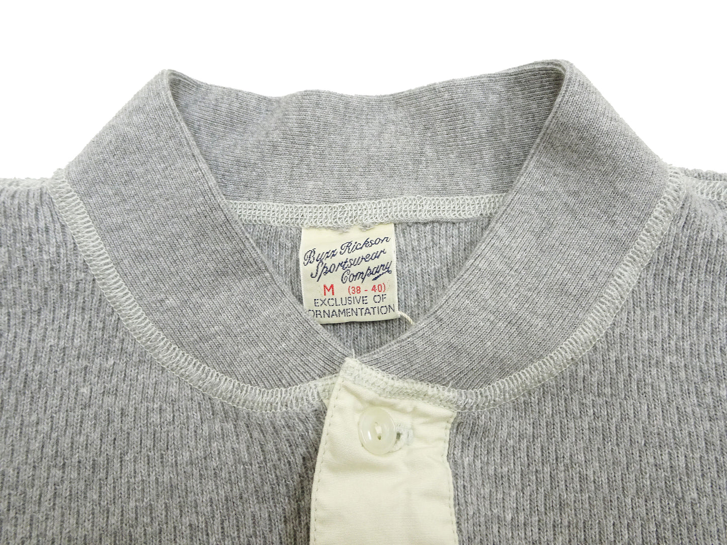 Buzz Rickson Waffle-Knit Thermal Henley T-Shirt Men's Long Sleeve Plain 3-Button Placket Heavyweight Thermal Tee BR68130 113 Heather-Gray