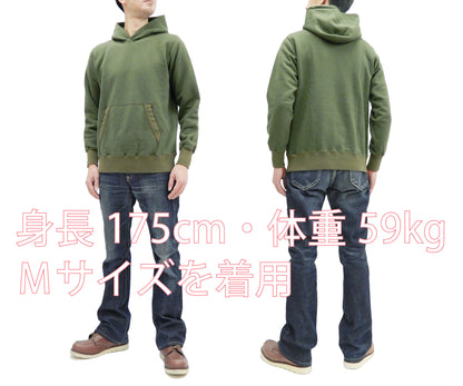 Buzz Rickson Plain Pullover Hoodie Men's Loop-wheeled Vintage Style Hooded Sweatshirt BR68914 149-Faded-Olive