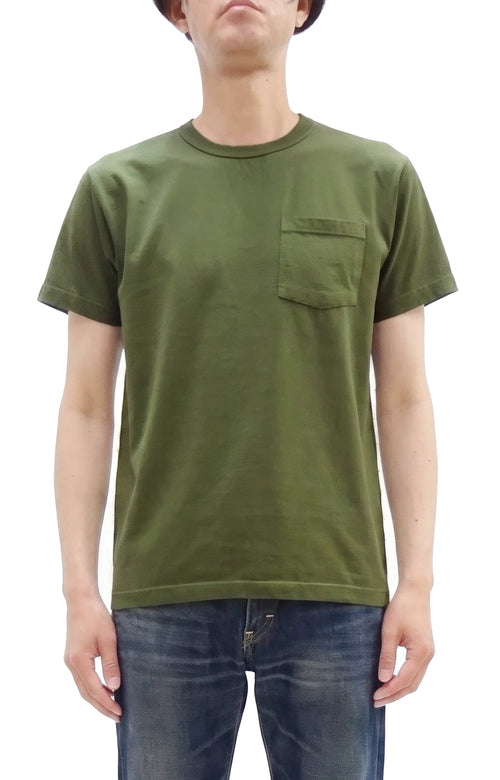 Buzz Rickson Men's Plain Short Sleeve Pocket T-Shirt, Made in USA, 6 oz. Ring-Spun Cotton Tubular-Knit Jersey Tee (BR78711 149 Olive)