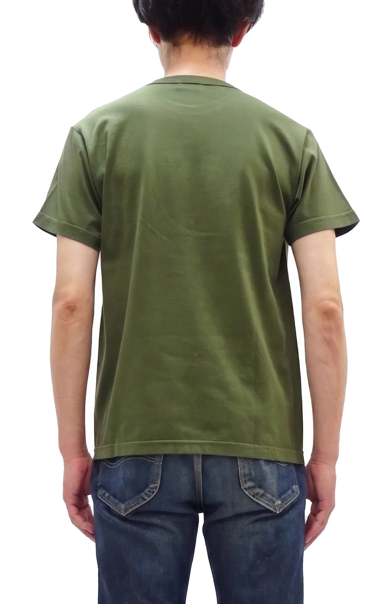 Buzz Rickson Men's Plain Short Sleeve Pocket T-Shirt, Made in USA, 6 oz. Ring-Spun Cotton Tubular-Knit Jersey Tee (BR78711 149 Olive)
