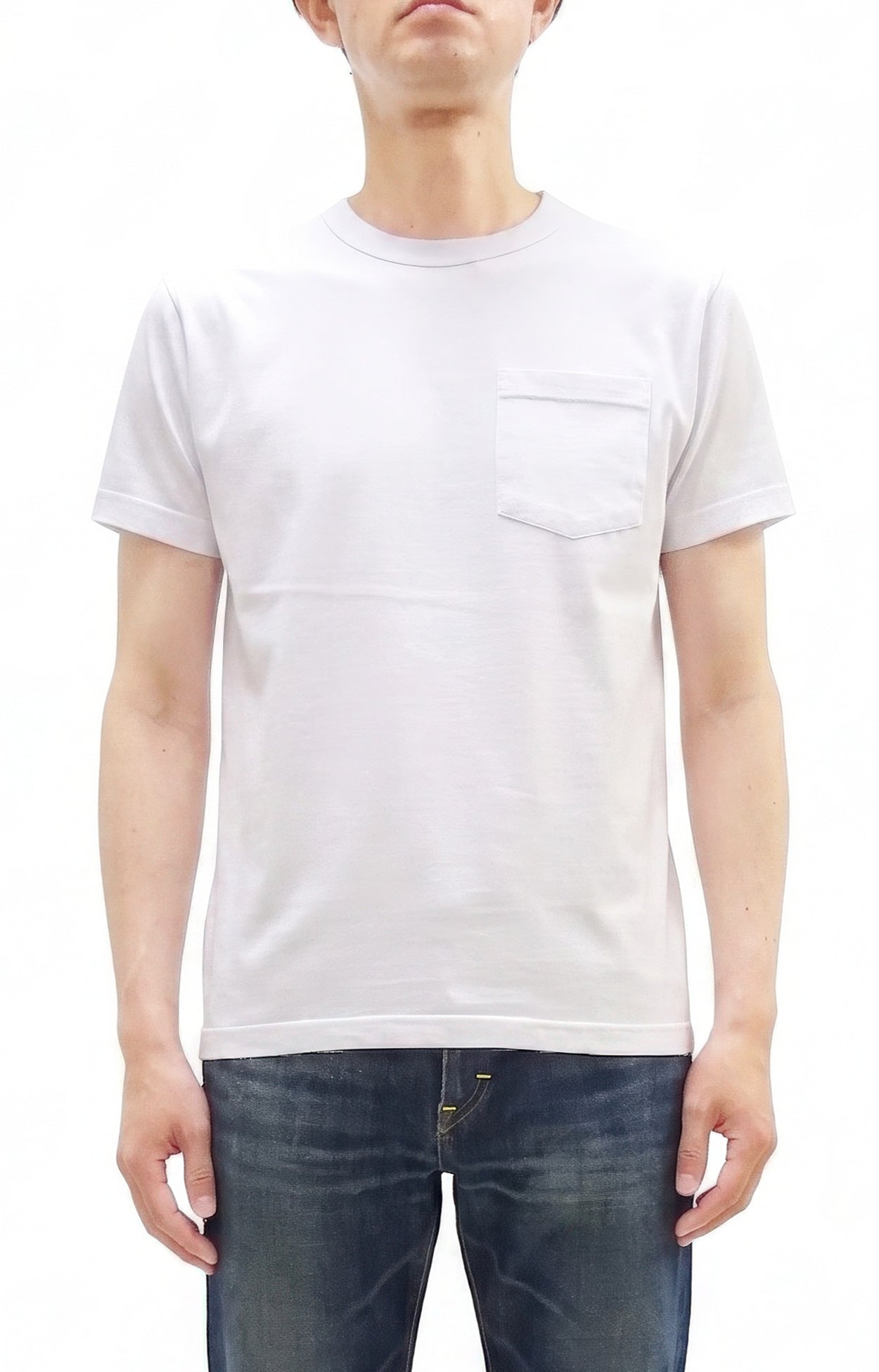 Buzz Rickson Men's Plain Short Sleeve Pocket T-Shirt, Made in USA, 6 oz. Ring-Spun Cotton Tubular-Knit Jersey Tee (BR78711 101 White)