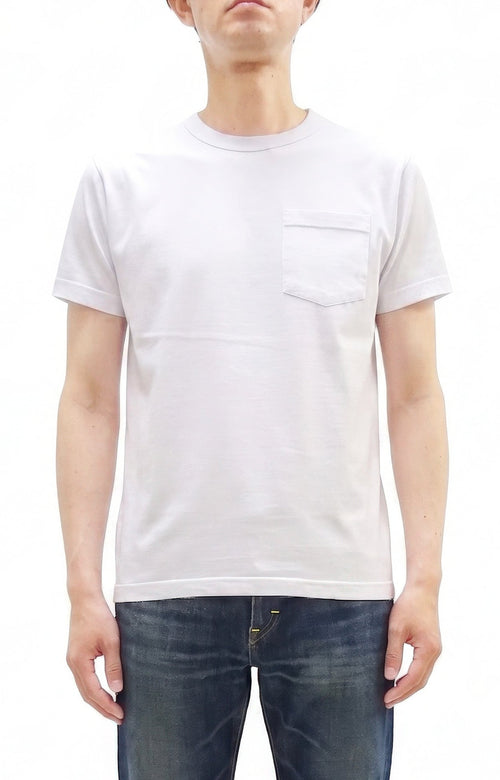 Buzz Rickson Men's Plain Short Sleeve Pocket T-Shirt, Made in USA, 6 oz. Ring-Spun Cotton Tubular-Knit Jersey Tee (BR78711 101 White)