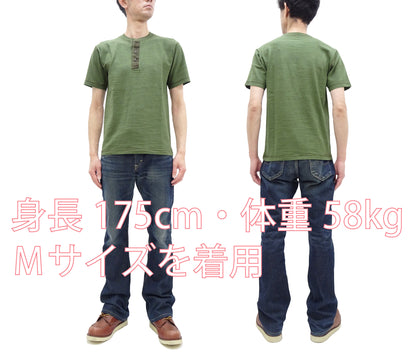 Buzz Rickson Henley T-Shirt Men's Short Sleeve Plain Loopwheeled Slub Yarn Tee BR79192 149 Olive