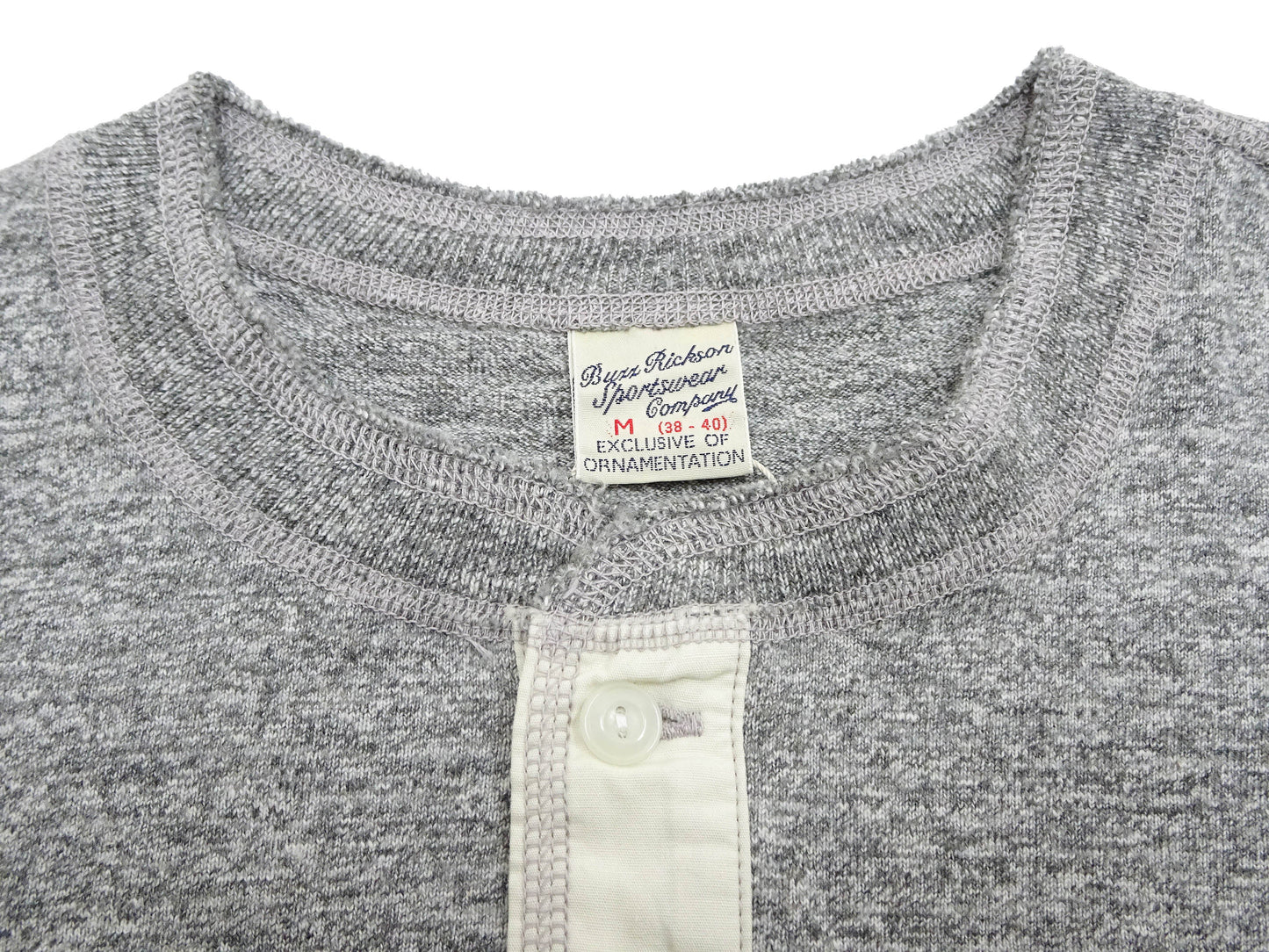 Buzz Rickson Henley T-Shirt Men's Short Sleeve Plain Loopwheeled Slub Yarn Tee BR79192 113 Heather-Gray