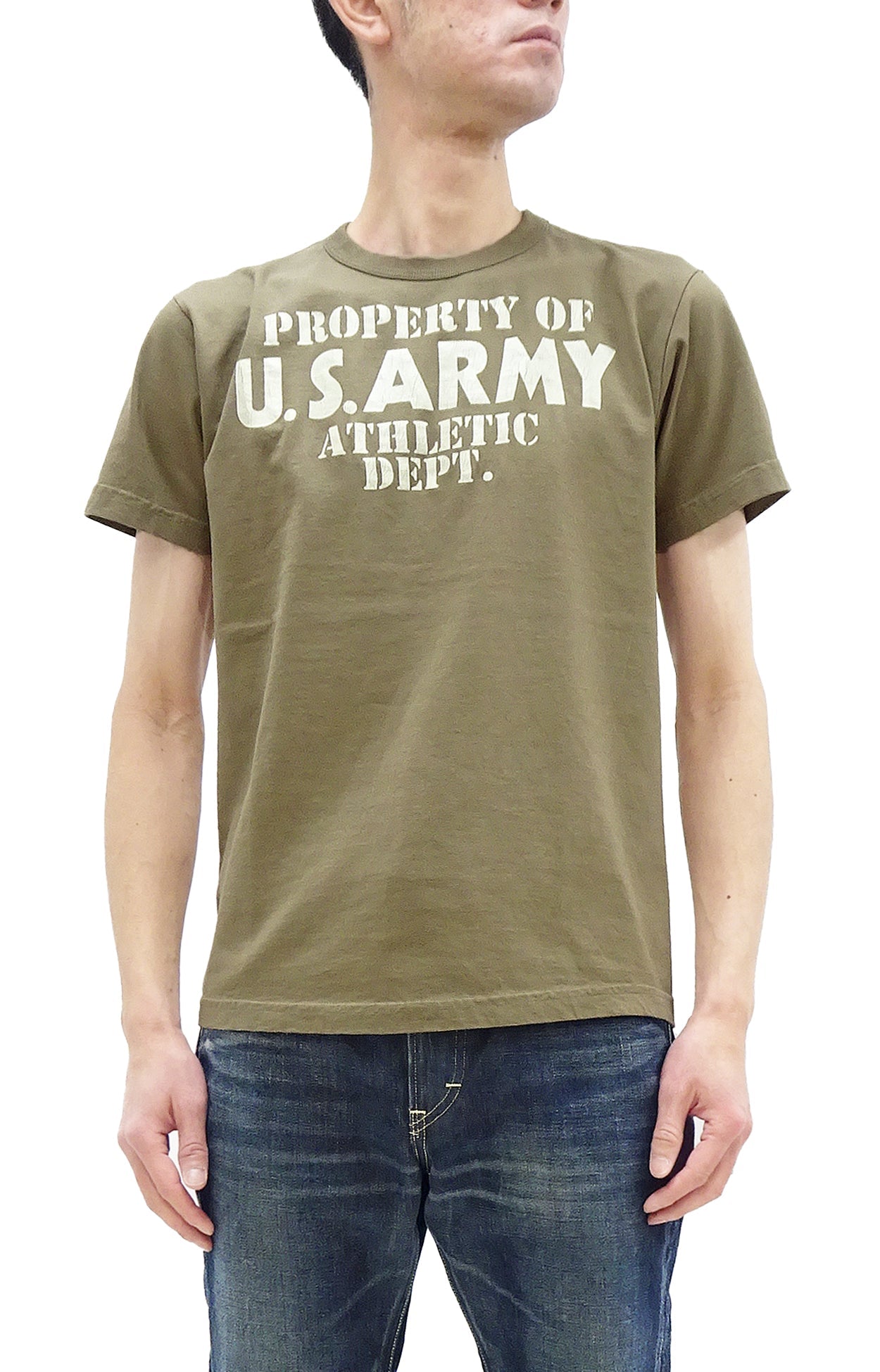 Buzz Rickson T-shirt Men's U.S. Army Athletic Department Military Graphic Short Sleeve Loopwheeled Tee BR79348 135 Khaki