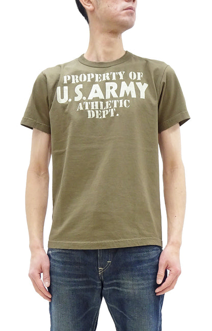 Buzz Rickson T-shirt Men's U.S. Army Athletic Department Military Graphic Short Sleeve Loopwheeled Tee BR79348 135 Khaki
