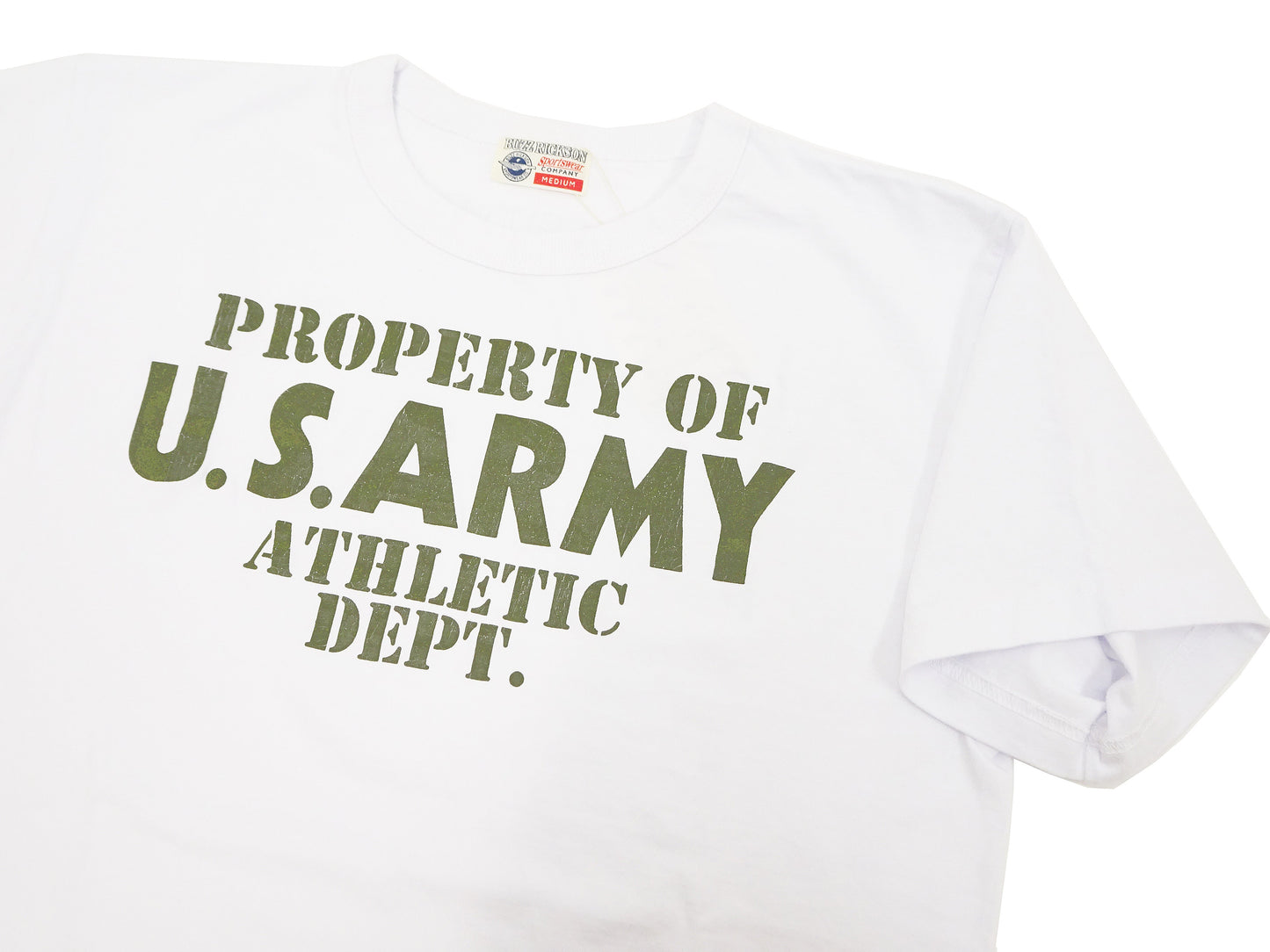Buzz Rickson T-shirt Men's U.S. Army Athletic Department Military Graphic Short Sleeve Loopwheeled Tee BR79348 101 White