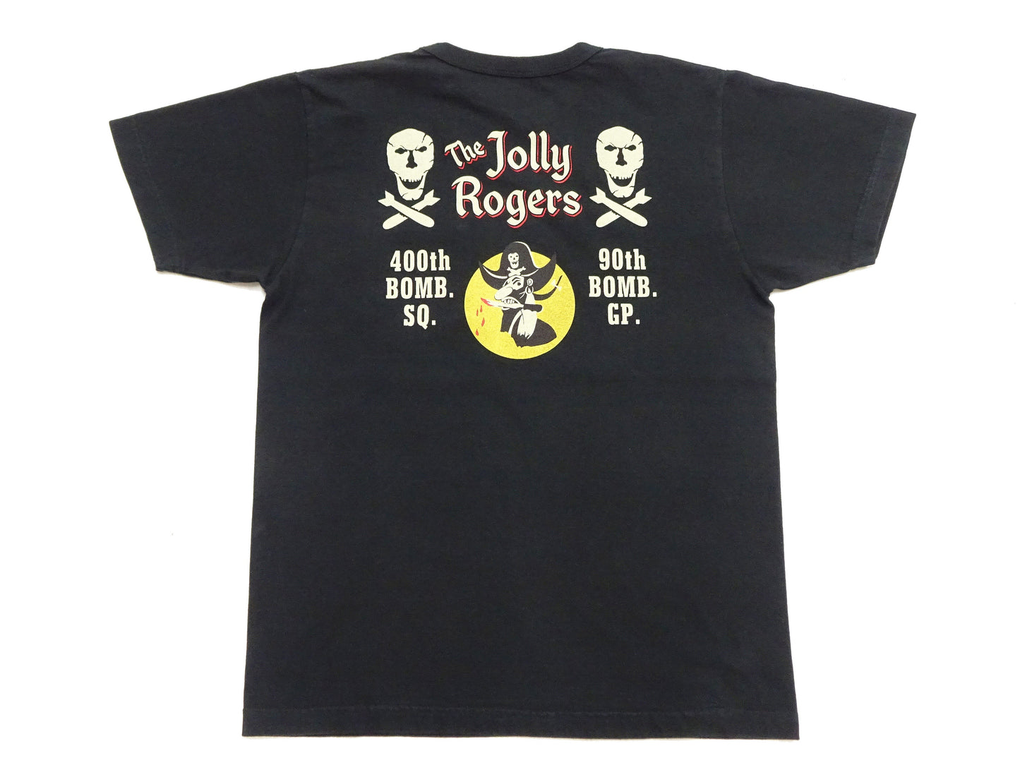 Buzz Rickson Men's Short Sleeve Loopwheeled Graphic Pocket T-Shirt - Jolly Rogers Military-Inspired Print - Made in USA (BR79711 119 Black)