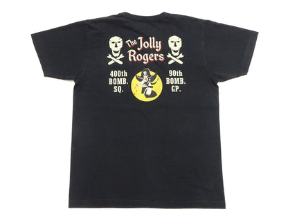 Buzz Rickson Men's Short Sleeve Loopwheeled Graphic Pocket T-Shirt - Jolly Rogers Military-Inspired Print - Made in USA (BR79711 119 Black)