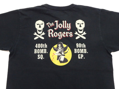 Buzz Rickson Men's Short Sleeve Loopwheeled Graphic Pocket T-Shirt - Jolly Rogers Military-Inspired Print - Made in USA (BR79711 119 Black)