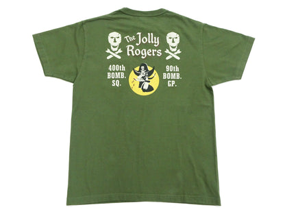 Buzz Rickson Men's Short Sleeve Loopwheeled Graphic Pocket T-Shirt - Jolly Rogers Military-Inspired Print - Made in USA (BR79711 149 Olive)
