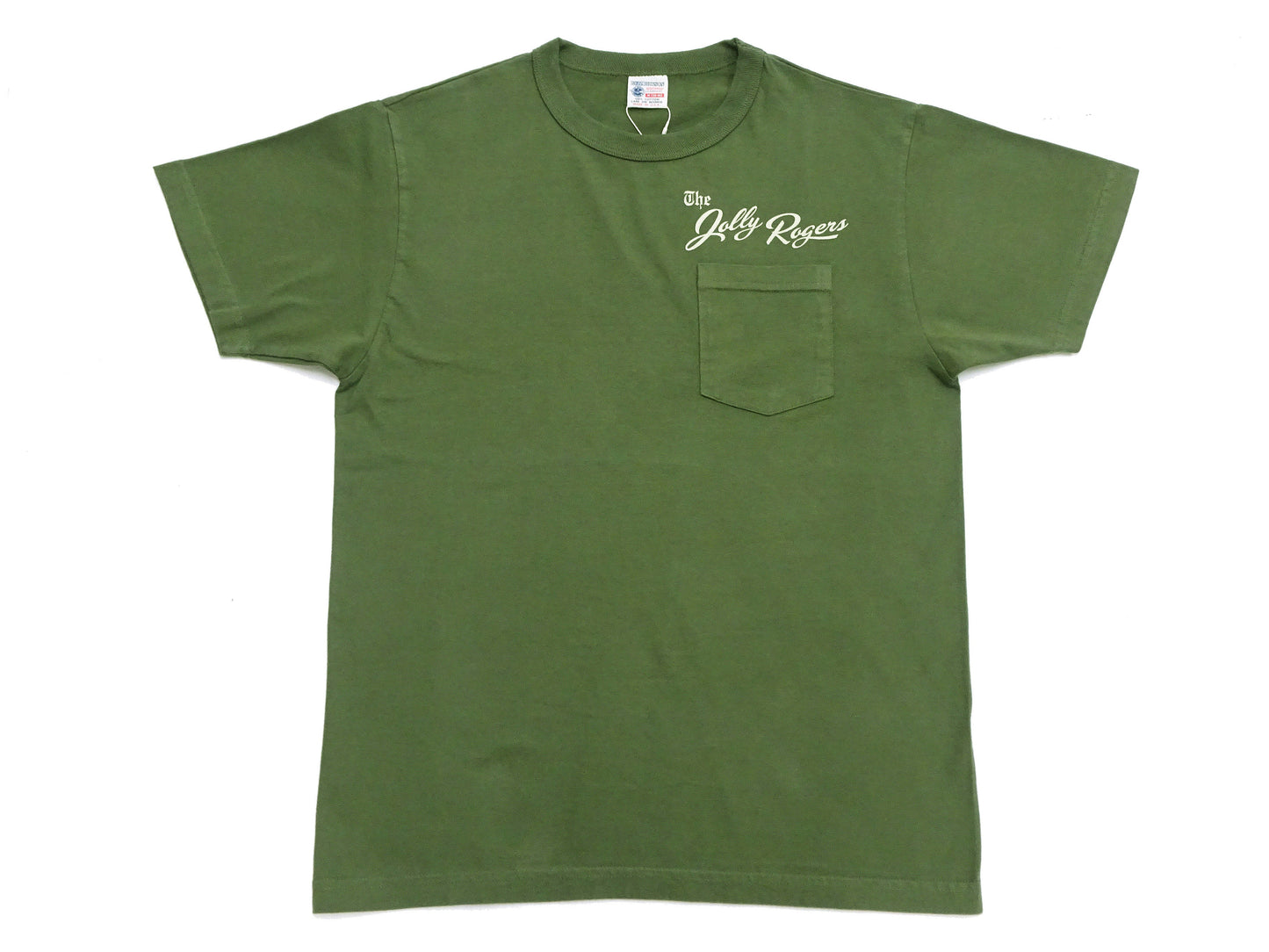 Buzz Rickson Men's Short Sleeve Loopwheeled Graphic Pocket T-Shirt - Jolly Rogers Military-Inspired Print - Made in USA (BR79711 149 Olive)