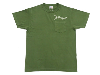 Buzz Rickson Men's Short Sleeve Loopwheeled Graphic Pocket T-Shirt - Jolly Rogers Military-Inspired Print - Made in USA (BR79711 149 Olive)