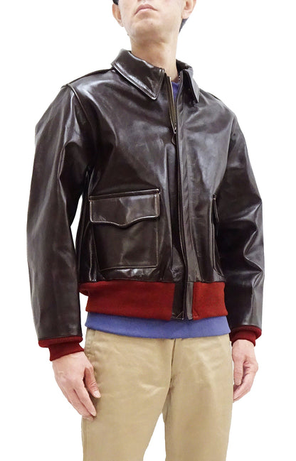 Buzz Rickson A-2 Flight Jacket Men's Reproduction of Aero Leather W535 ac-21996 A2 Leather Bomber Jacket with Red Rib BR80644 Seal-Brown