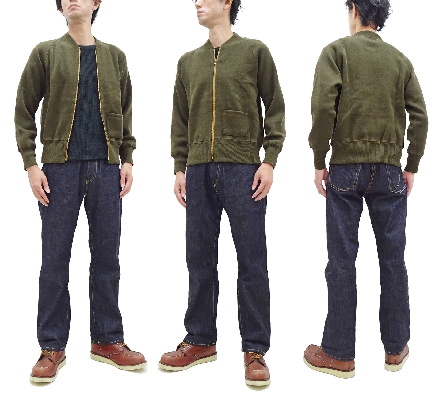 Buzz Rickson Zip Front Sweater Men's Reproduction of WWII USAAF Type C-2 Sweaters Wool Cardigan BR90259 Olive